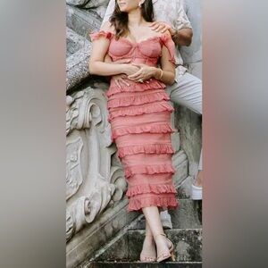 V. Chapman Dusty Cedar Ruffle Midi Dress